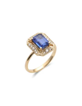 Anillo Oro Amarillo, Cianita Y Diamantes