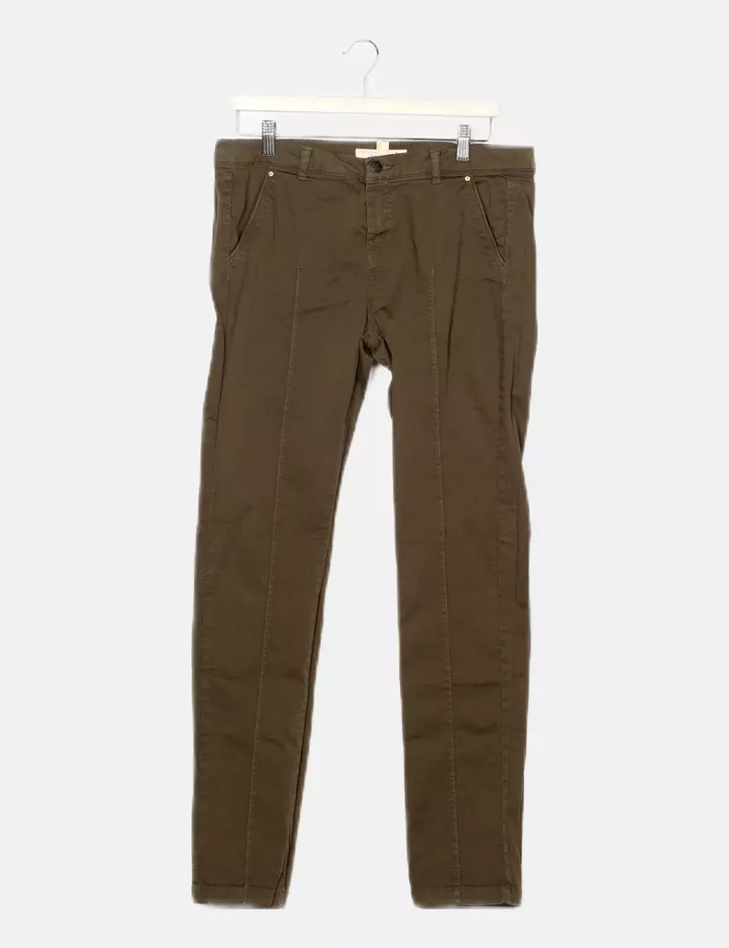 Bershka Pantalón verde elástico