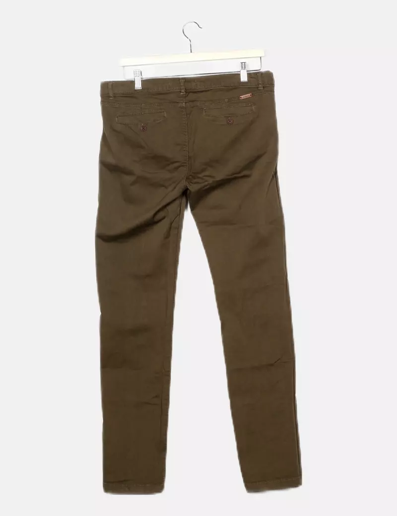 Bershka Pantalón verde elástico