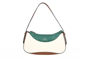 Bolso Colgar Beige/verde Asa Cuero Logo Frontal