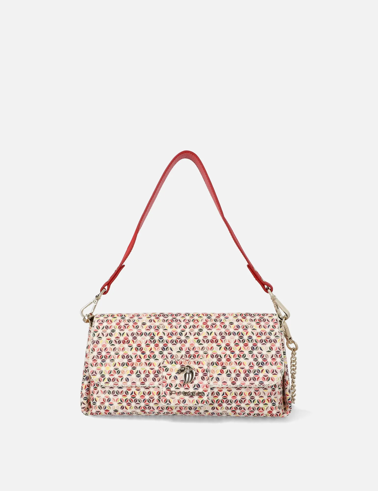 Bolso satchel en piel grabada con efecto caleidoscopio