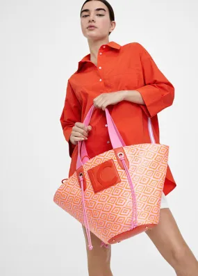 Bolso tipo cesta en efecto rafia bicolor ROSA-NARANJA Lola Casademunt