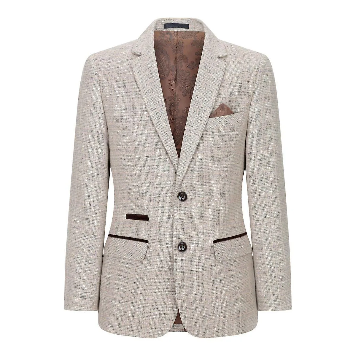 Boys 3 Piece Beige Tweed Check Vintage Retro Suit