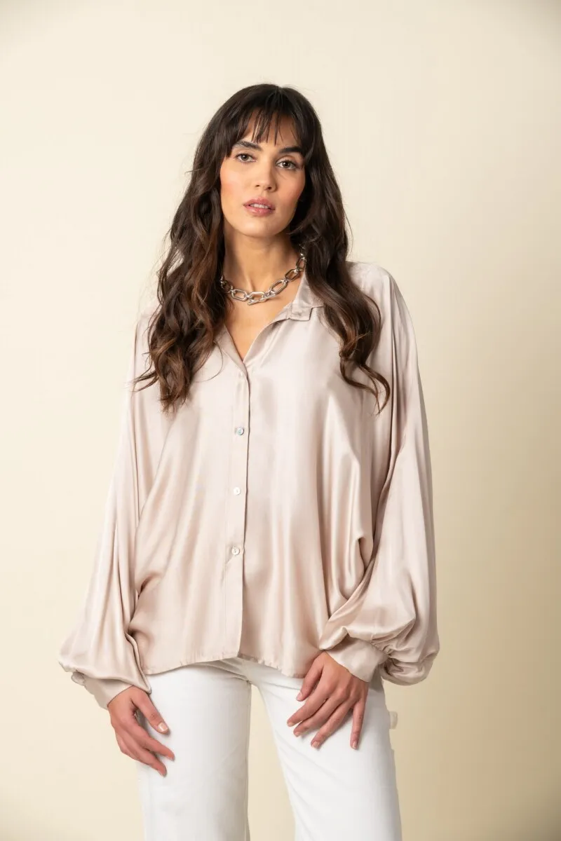 Camisa Lisa Satén - Beige