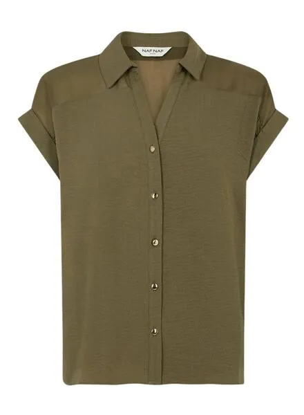 Camisa Naf Naf Semitransparente Verde Para Mujer