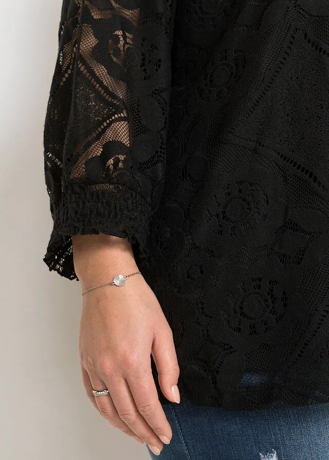 Camiseta con encaje Negro