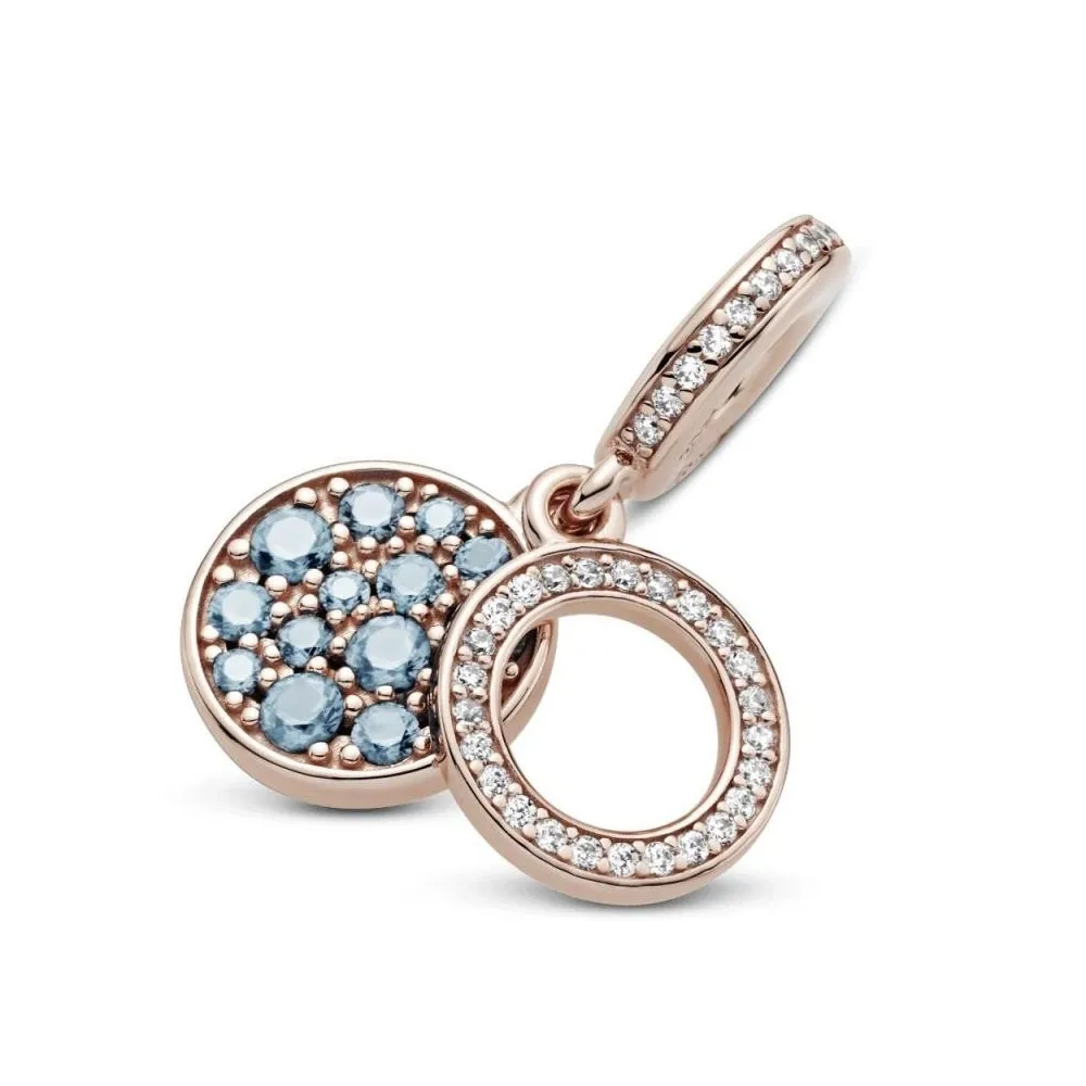 Charm Colgante en Pandora Rose Doble Disco Azul Claro Brillante