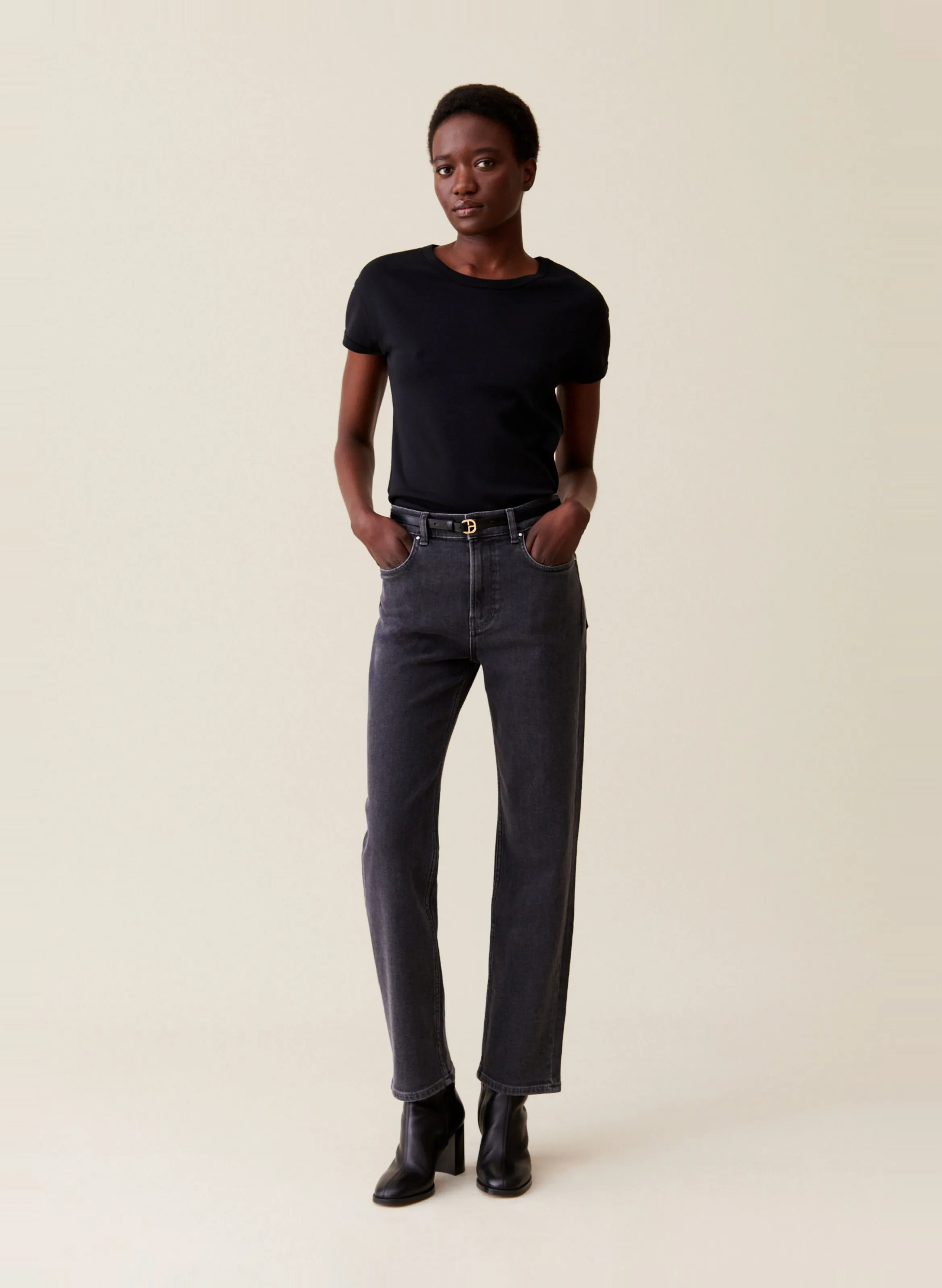 CLAUDIE PIERLOT Pantalón slim de mezcla de algodón en plata