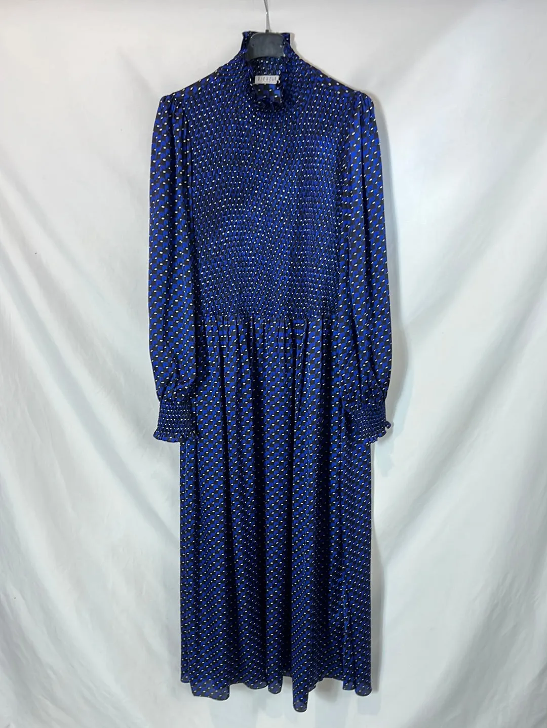 CLAUDIE PIERLOT. Vestido midi azul estampado. T 36