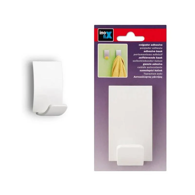 Colgador adhesivo grande de plástico blanco - Inofix