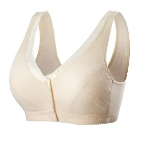 Cómodo sujetador de algodón de talla grande con botón frontal ropa interior inalámbrica para mujer transpirable sin costuras
