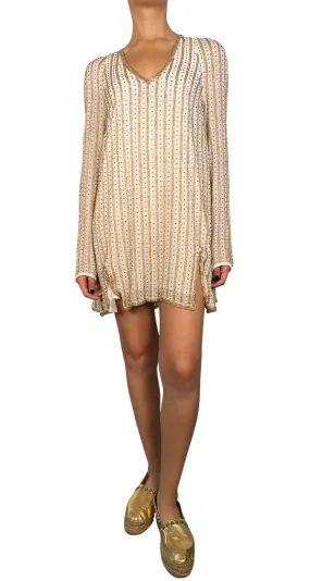 FREE PEOPLE Vestido Mini Beige Mostacillas