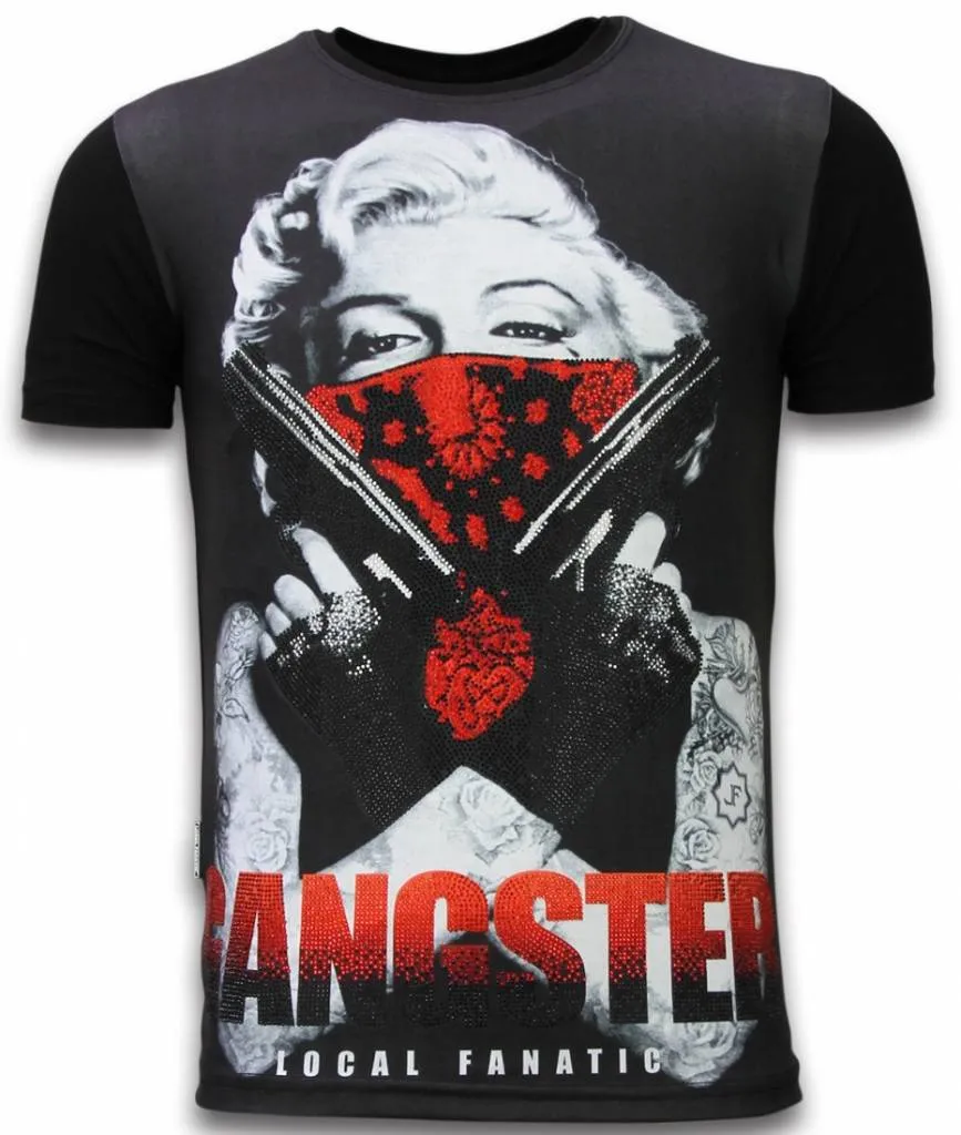 Gangster Marilyn - Digital Rhinestone Camisetas Personalizadas - Negro