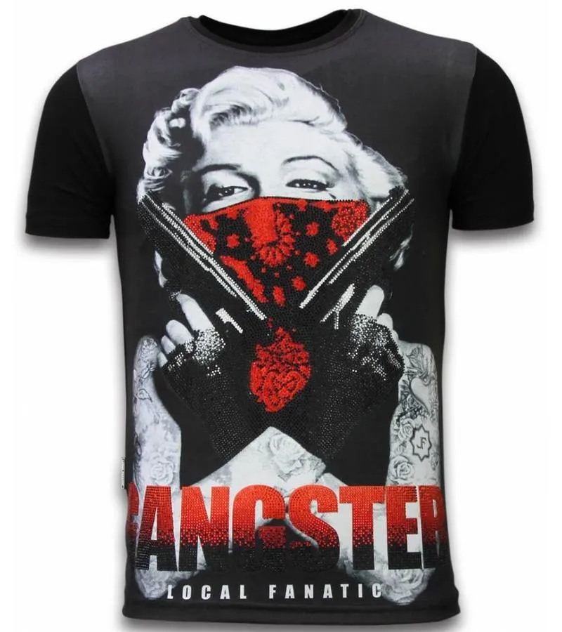 Gangster Marilyn - Digital Rhinestone Camisetas Personalizadas - Negro