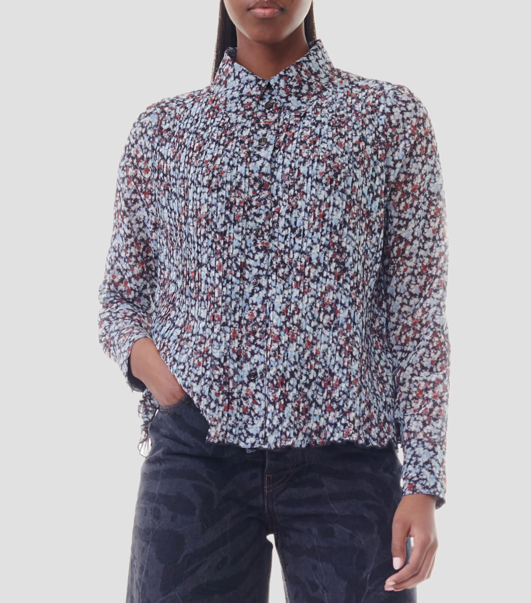 Ganni Camisa estampada manga larga Mujer