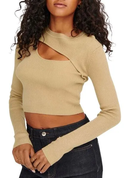 Jersey Only Liza Peek a Boo para Mujer Beige