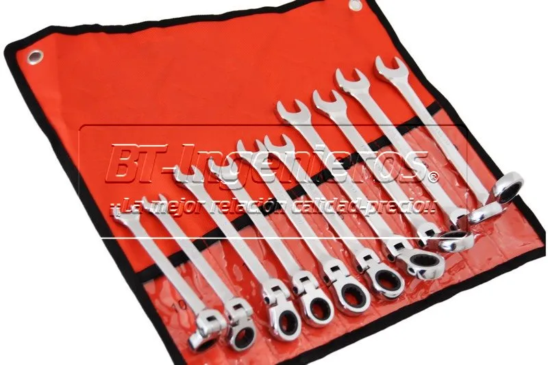 Juego de llaves combinada con carraca flexible. 10 PZ.