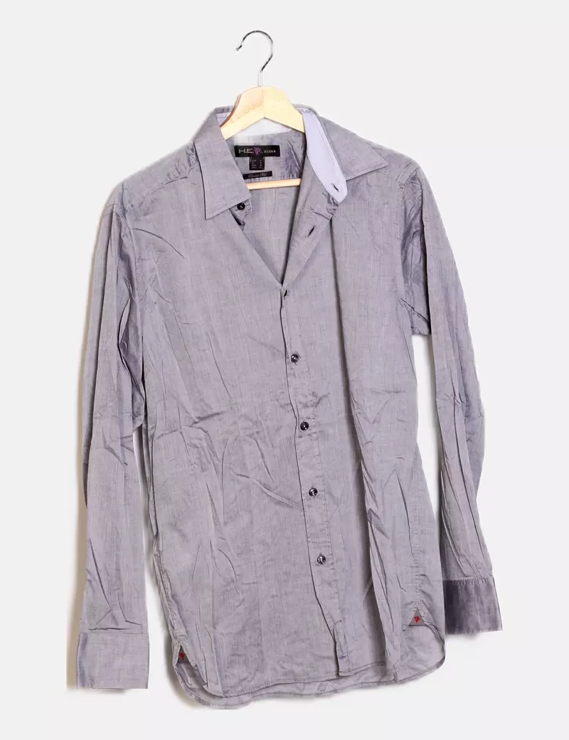 Mango Camisa gris texturizada