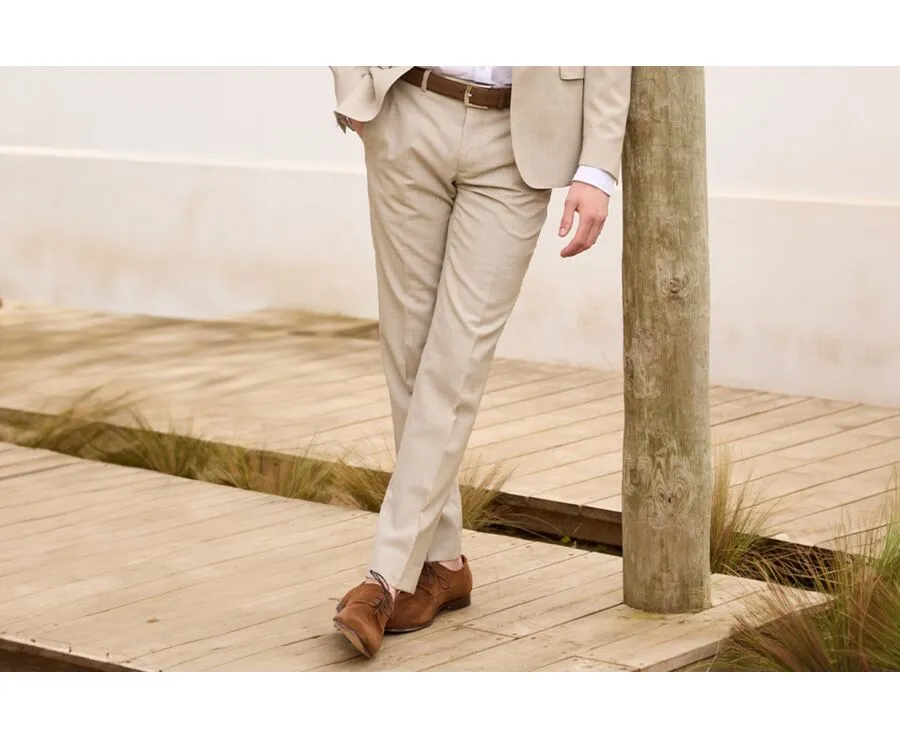 Men's Beige Melange Suit Trousers - LAZARE