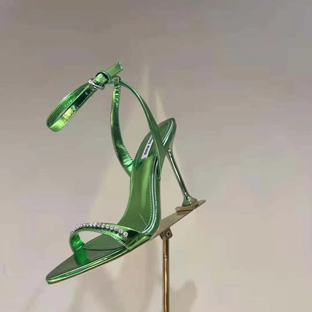 Miu Miu Sandalias Mujer Piel Metalizada-Verde