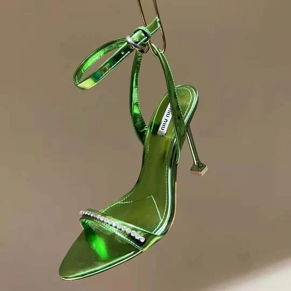 Miu Miu Sandalias Mujer Piel Metalizada-Verde