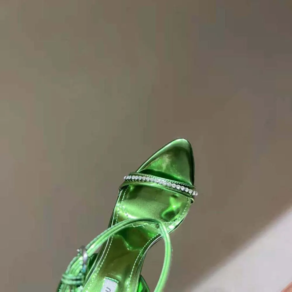 Miu Miu Sandalias Mujer Piel Metalizada-Verde