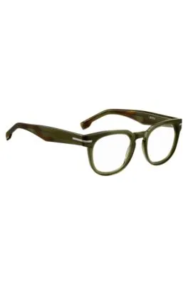 Montura para gafas graduadas de acetato verde con bisagras plateadas