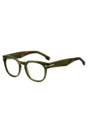 Montura para gafas graduadas de acetato verde con bisagras plateadas