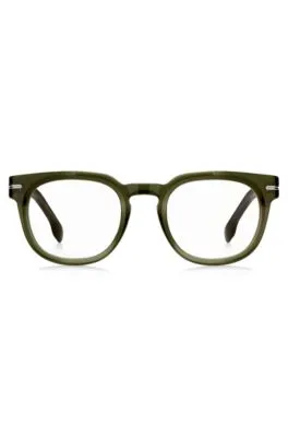 Montura para gafas graduadas de acetato verde con bisagras plateadas