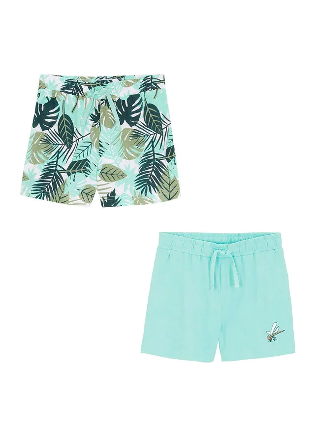 Pantalón corto de punto para niñas (2 unidades) Verde aguamarina-blanco lana de flores
