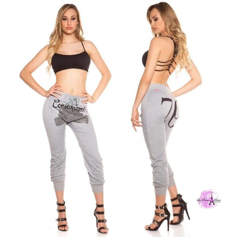 Pantalón jogging lentejuelas gris