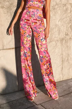 Pantalón Palazzo estampado flores rosa Amber