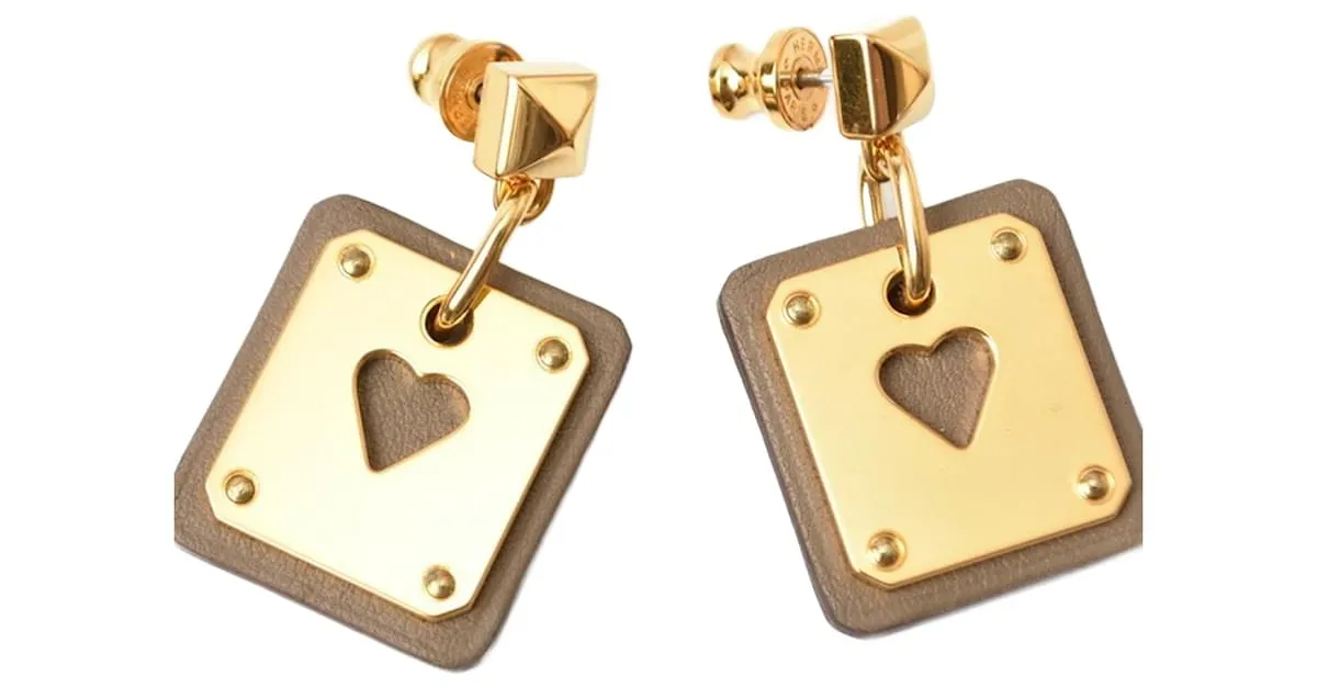 Pendientes Stud Ace of Hearts de Hermès Beige Dorado 