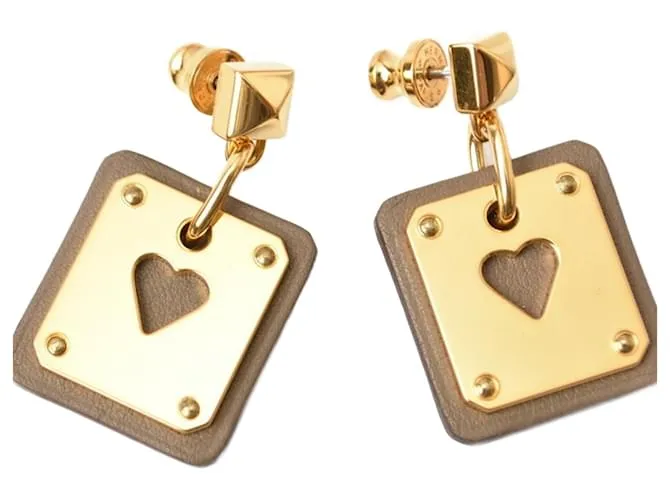 Pendientes Stud Ace of Hearts de Hermès Beige Dorado 