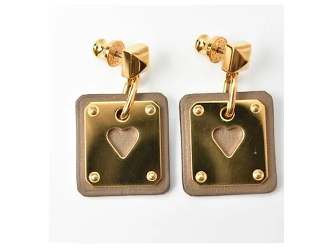 Pendientes Stud Ace of Hearts de Hermès Beige Dorado 