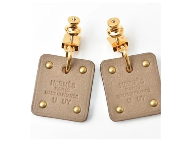 Pendientes Stud Ace of Hearts de Hermès Beige Dorado 