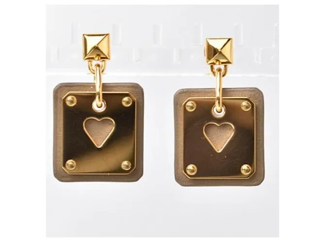 Pendientes Stud Ace of Hearts de Hermès Beige Dorado 