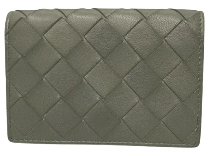 Porta tarjetas de visita Bottega Veneta Intrecciato gris Castaño 