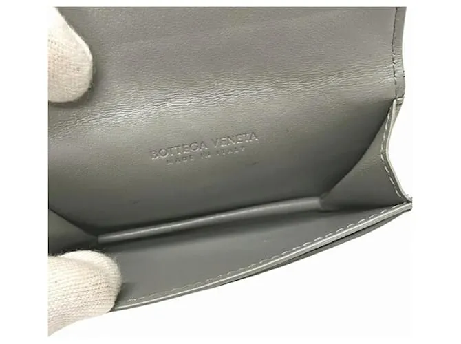 Porta tarjetas de visita Bottega Veneta Intrecciato gris Castaño 