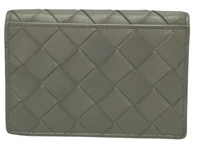 Porta tarjetas de visita Bottega Veneta Intrecciato gris Castaño 