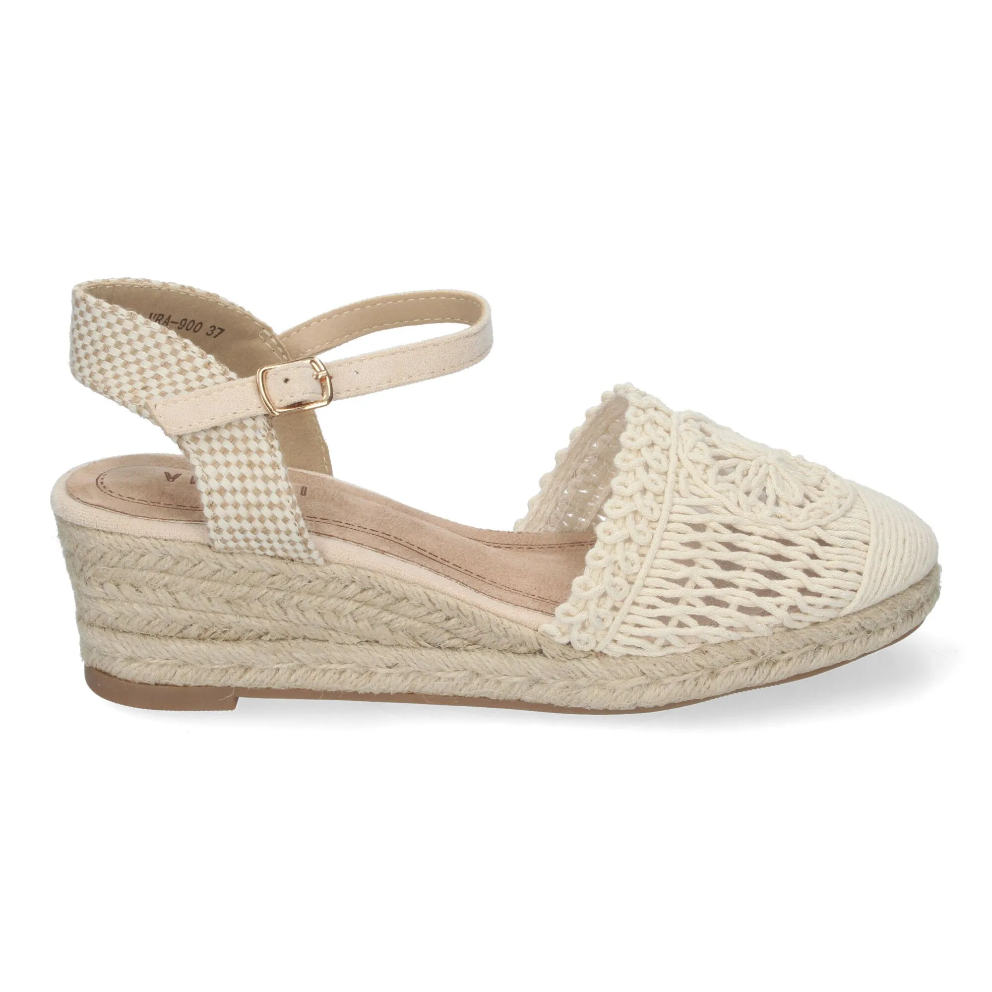 Sandalias de cuña media en yute para mujer pala crochet color beige VRA-900