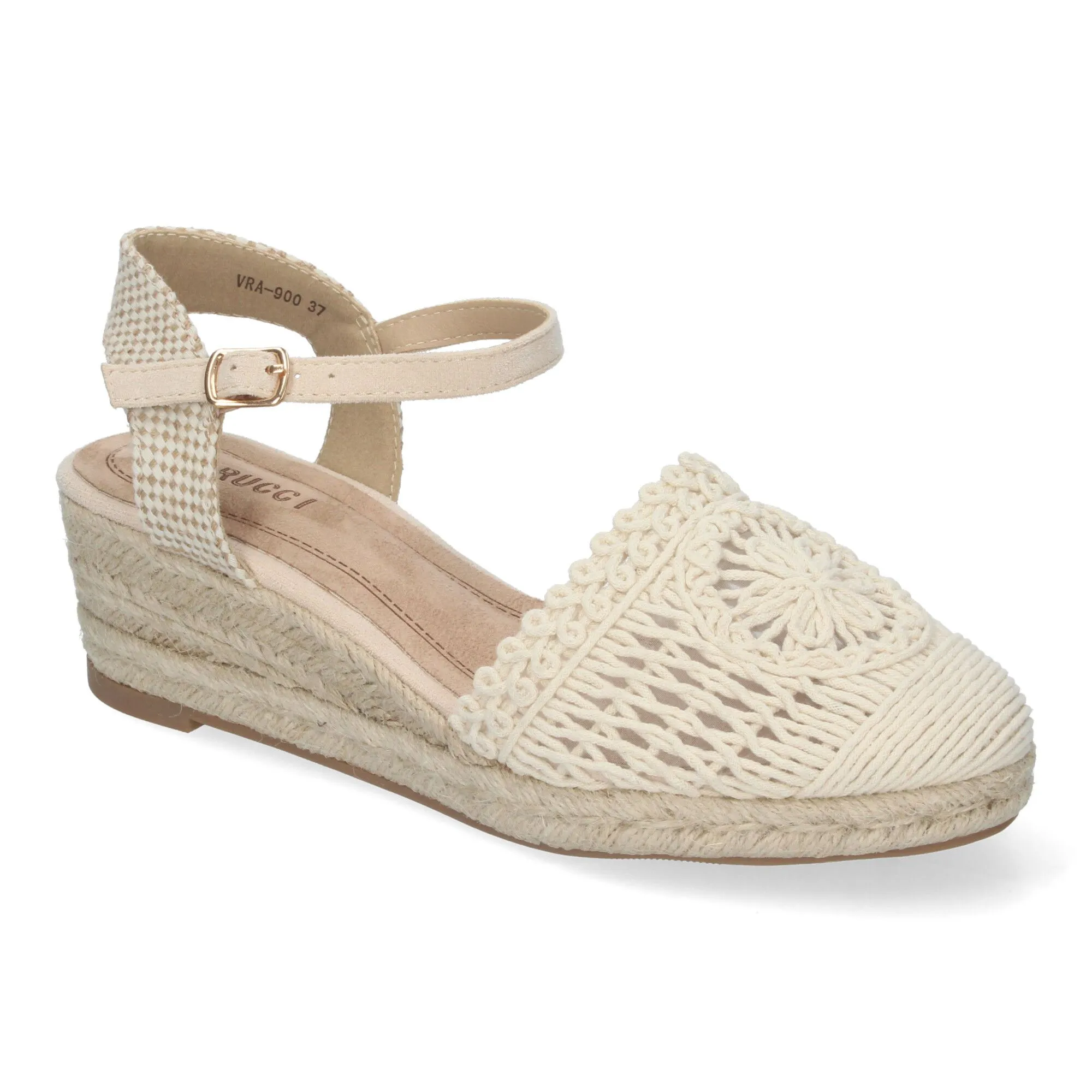 Sandalias de cuña media en yute para mujer pala crochet color beige VRA-900