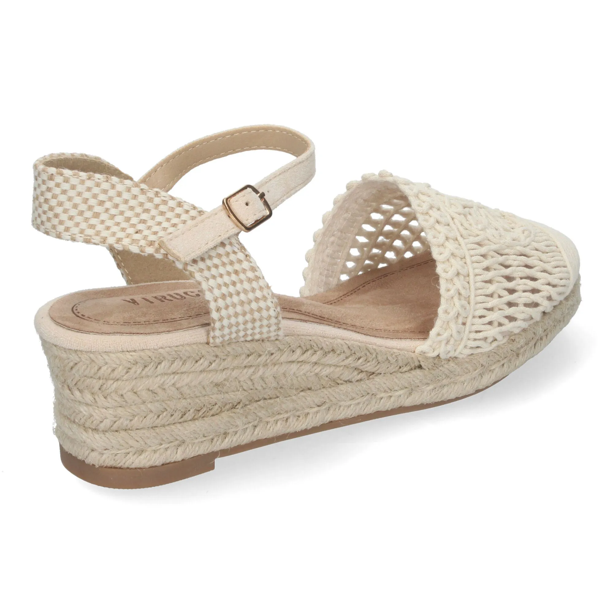 Sandalias de cuña media en yute para mujer pala crochet color beige VRA-900