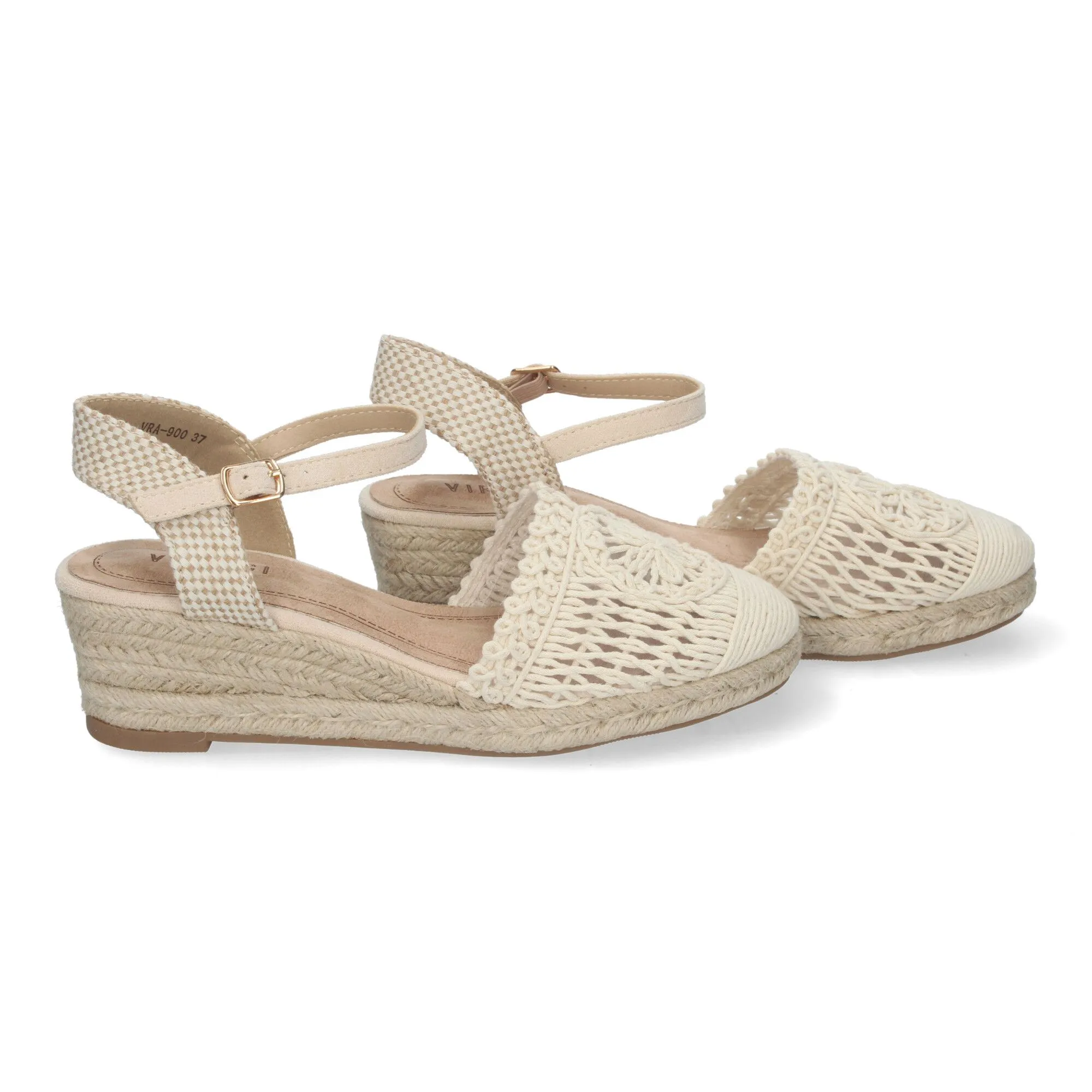 Sandalias de cuña media en yute para mujer pala crochet color beige VRA-900