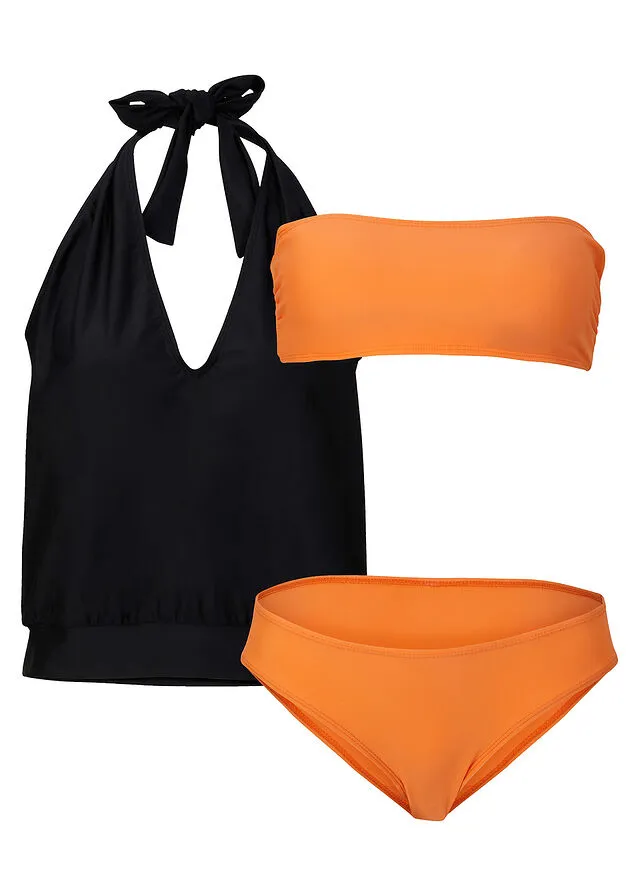 Tankini (juego de 3 piezas) Negro/nectarina