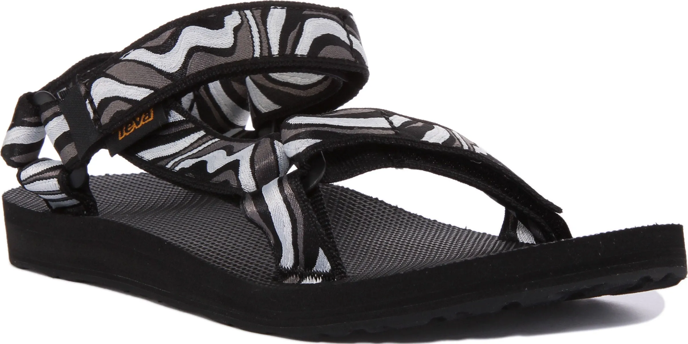 Teva Original Universal TieDye Sandalia con correa de gancho y bucle para mujer en negro blanco