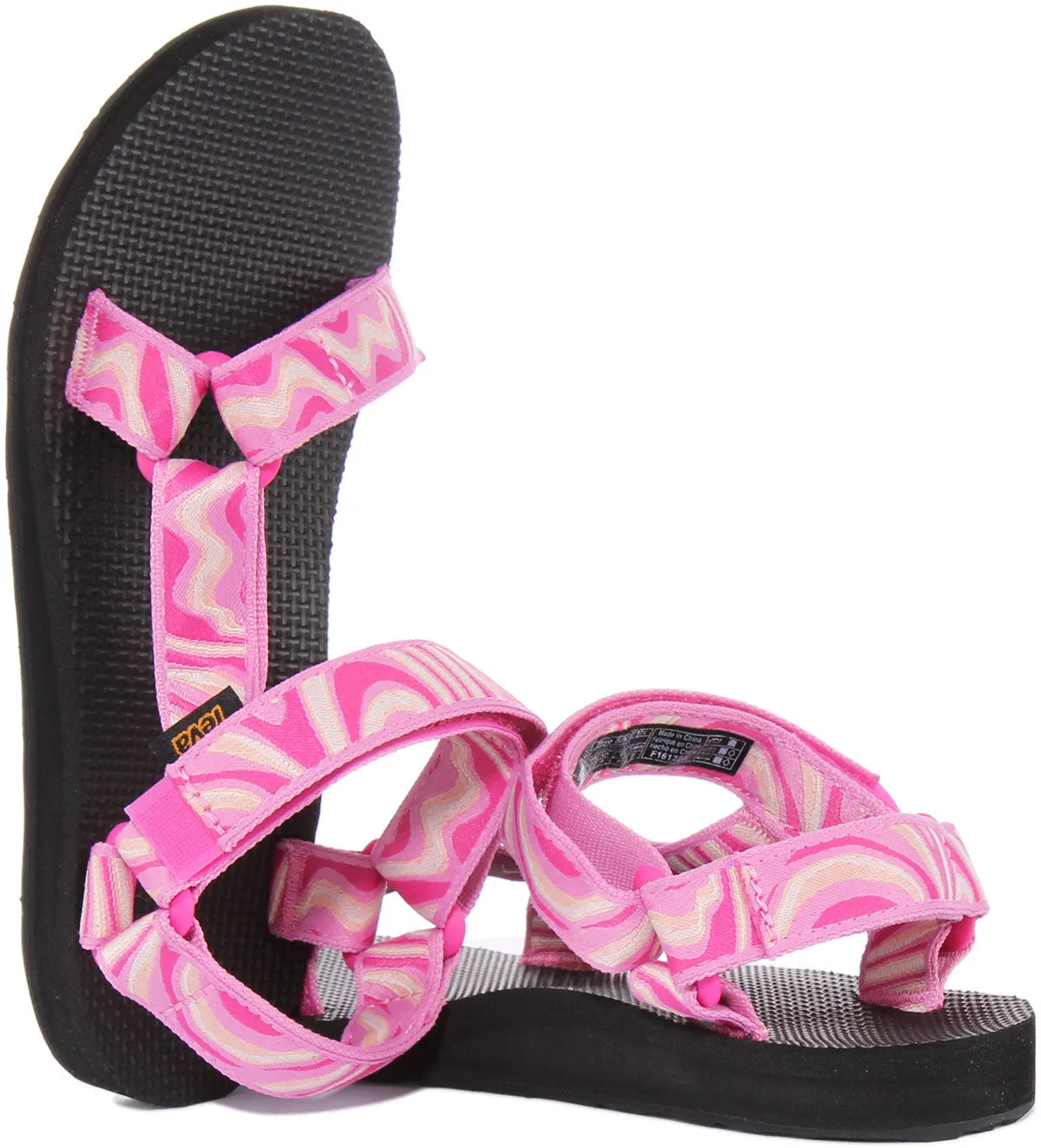 Teva Original Universal TieDye Sandalia con correa de gancho y bucle para mujer en negro blanco