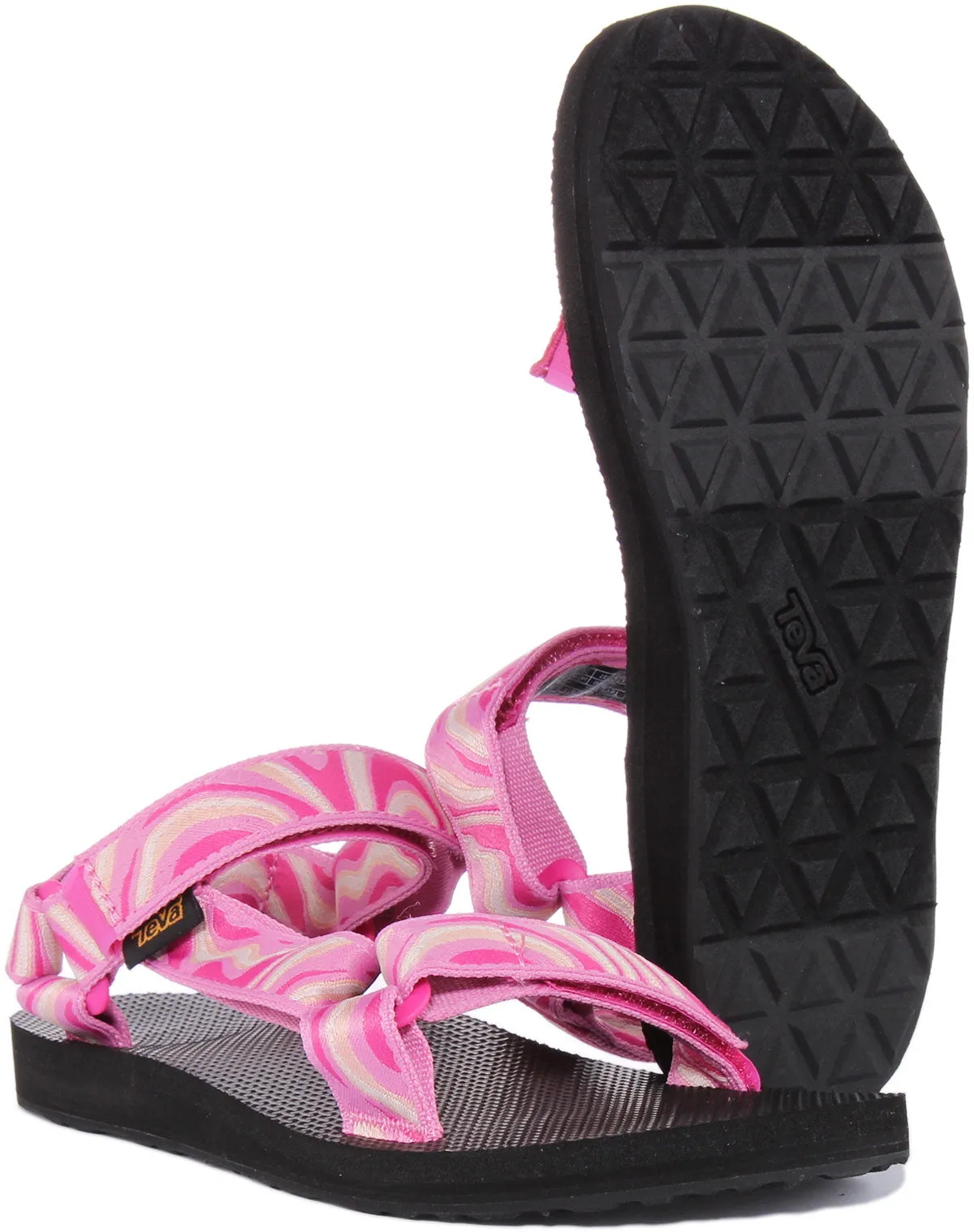 Teva Original Universal TieDye Sandalia con correa de gancho y bucle para mujer en negro blanco