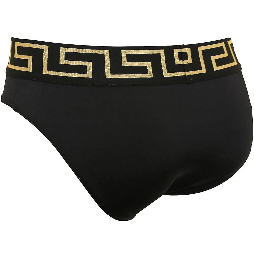 Versace Iconic Luxe Swim Briefs, Negro/oro