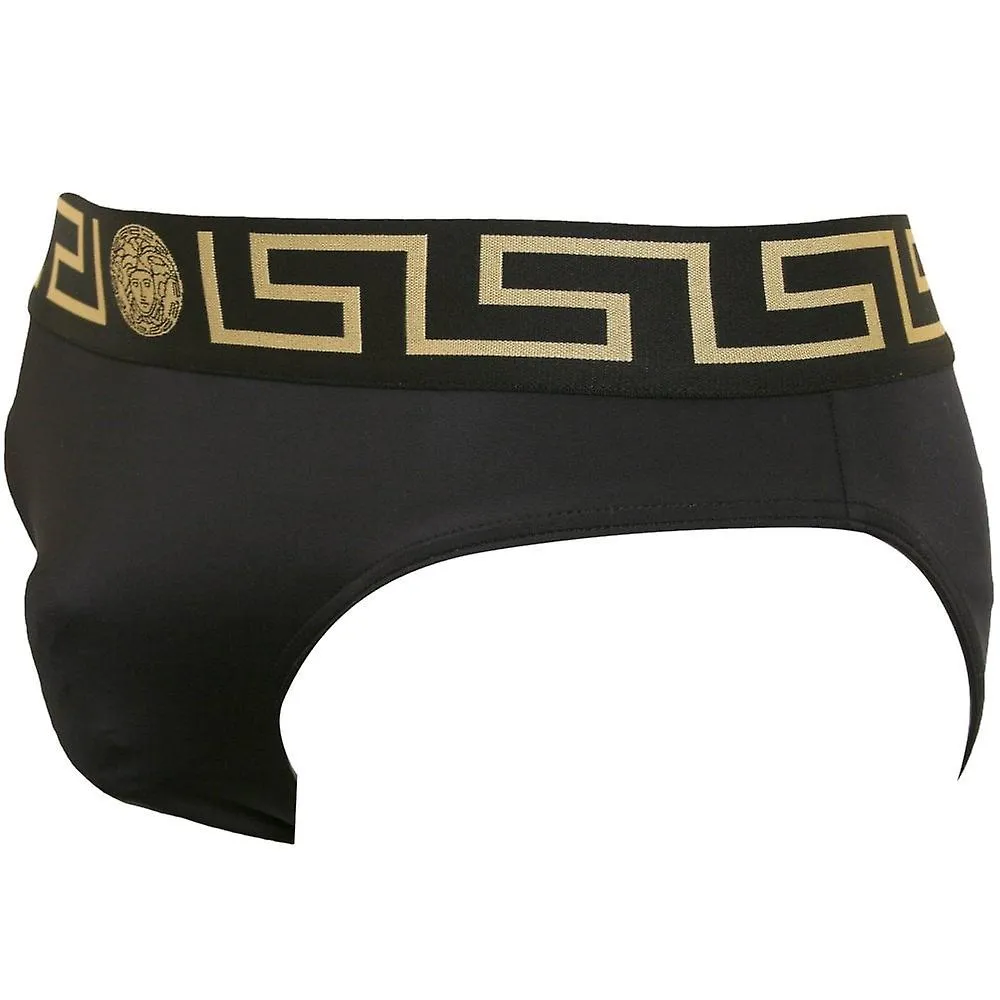 Versace Iconic Luxe Swim Briefs, Negro/oro